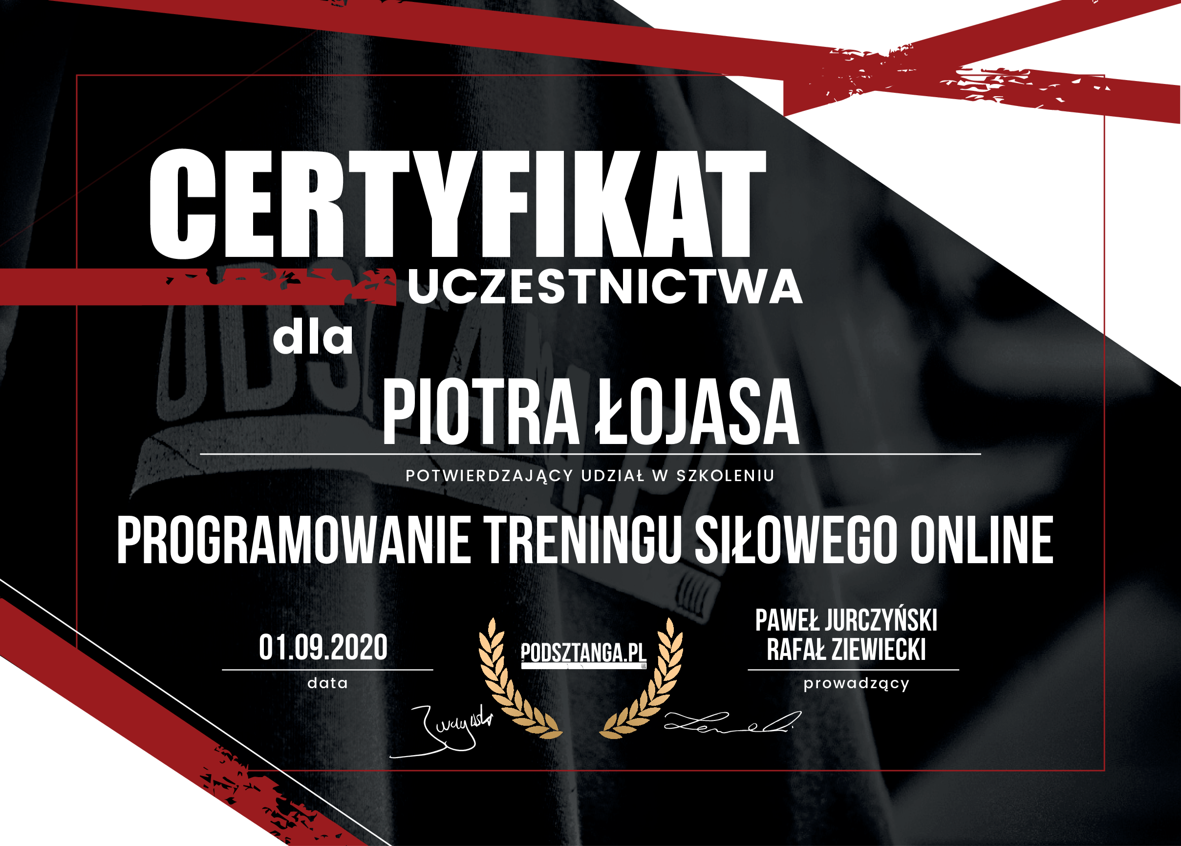 Certyfikat ukończenia kursu z Programowania Siłowego